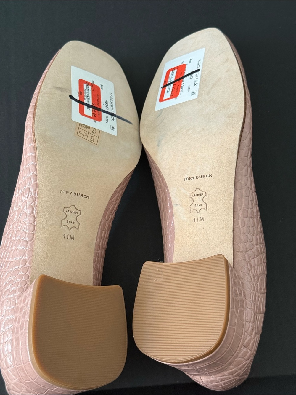 Tory Burch Croc-Embossed Logo Ballet Flats in Taupe Size 11 - Picture 8 of 10